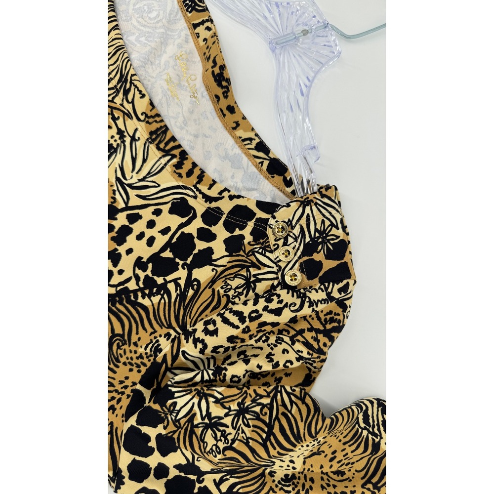 Lilly Pulitzer Maxi Dress Women Large Tan Animal Print Jungle Safari Long Sleeve - Picture 15 of 16